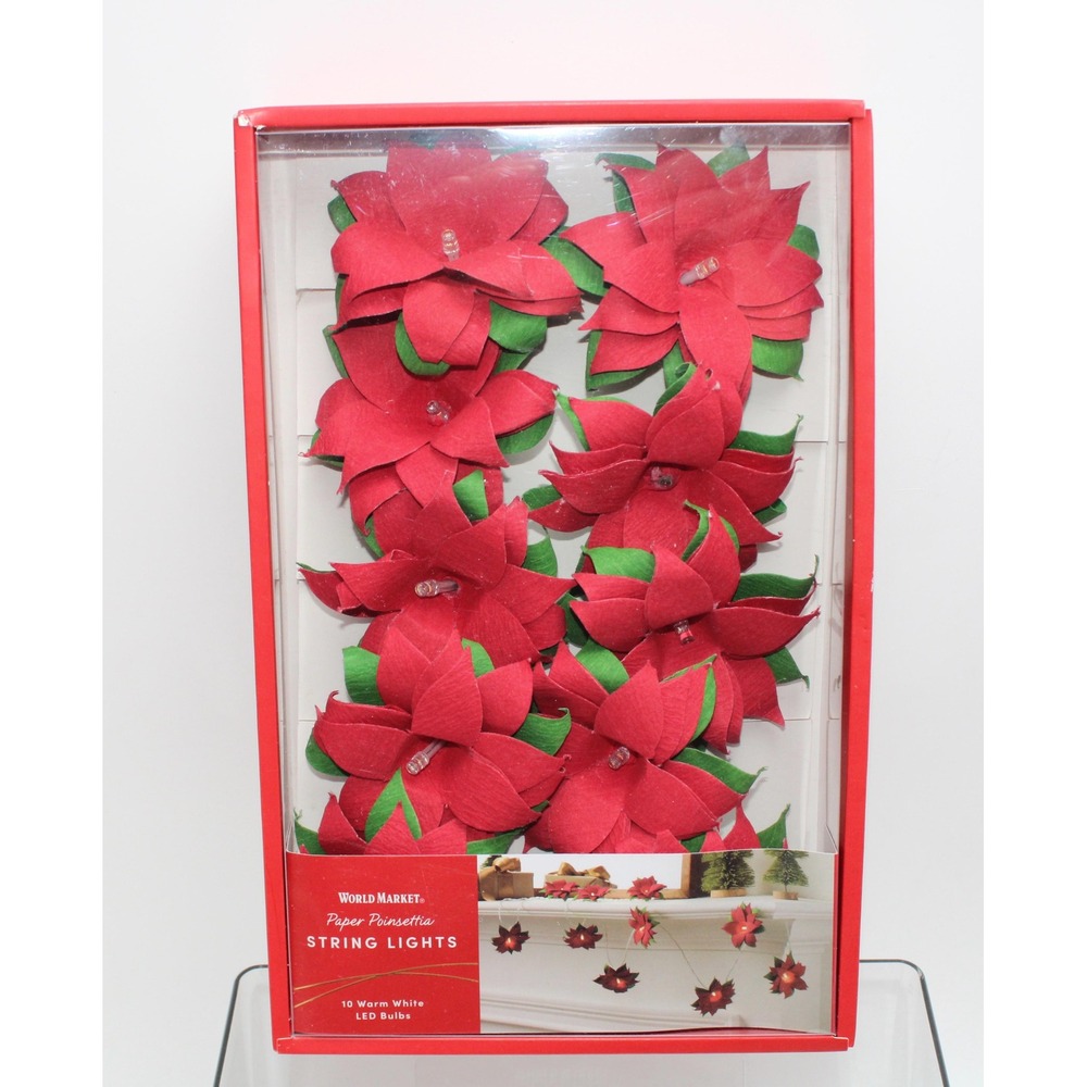 World Market Paper Poinsettia String Lights 10 Warm White LED Indoor